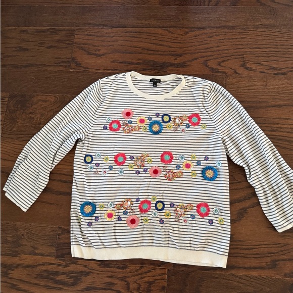 Talbots unique women’s light sweater with Stripes 3D decor, slightly bell sleeve - Picture 1 of 8